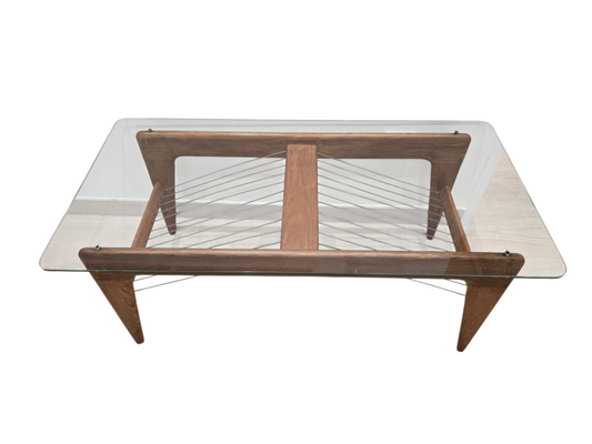 Table basse vintage en bois et verre – Design scandinave