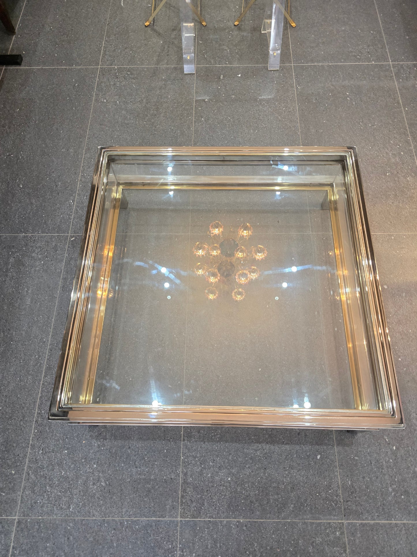 Table basse à plateau coulissant – Design 70 – Chrome & verre – 108 cm