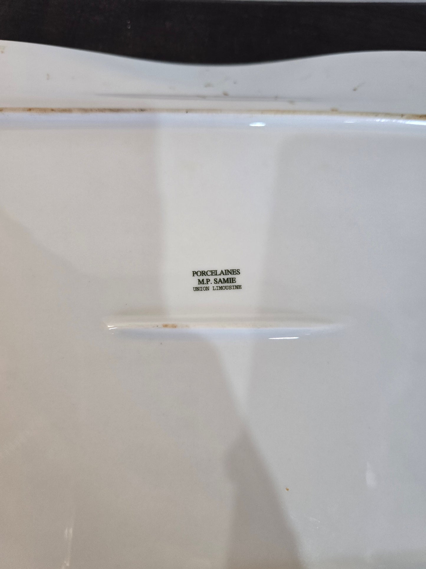 Plat en porcelaine peinte à la main – Décor floral – M.P. Samie, Limoges – 35 × 26 cm