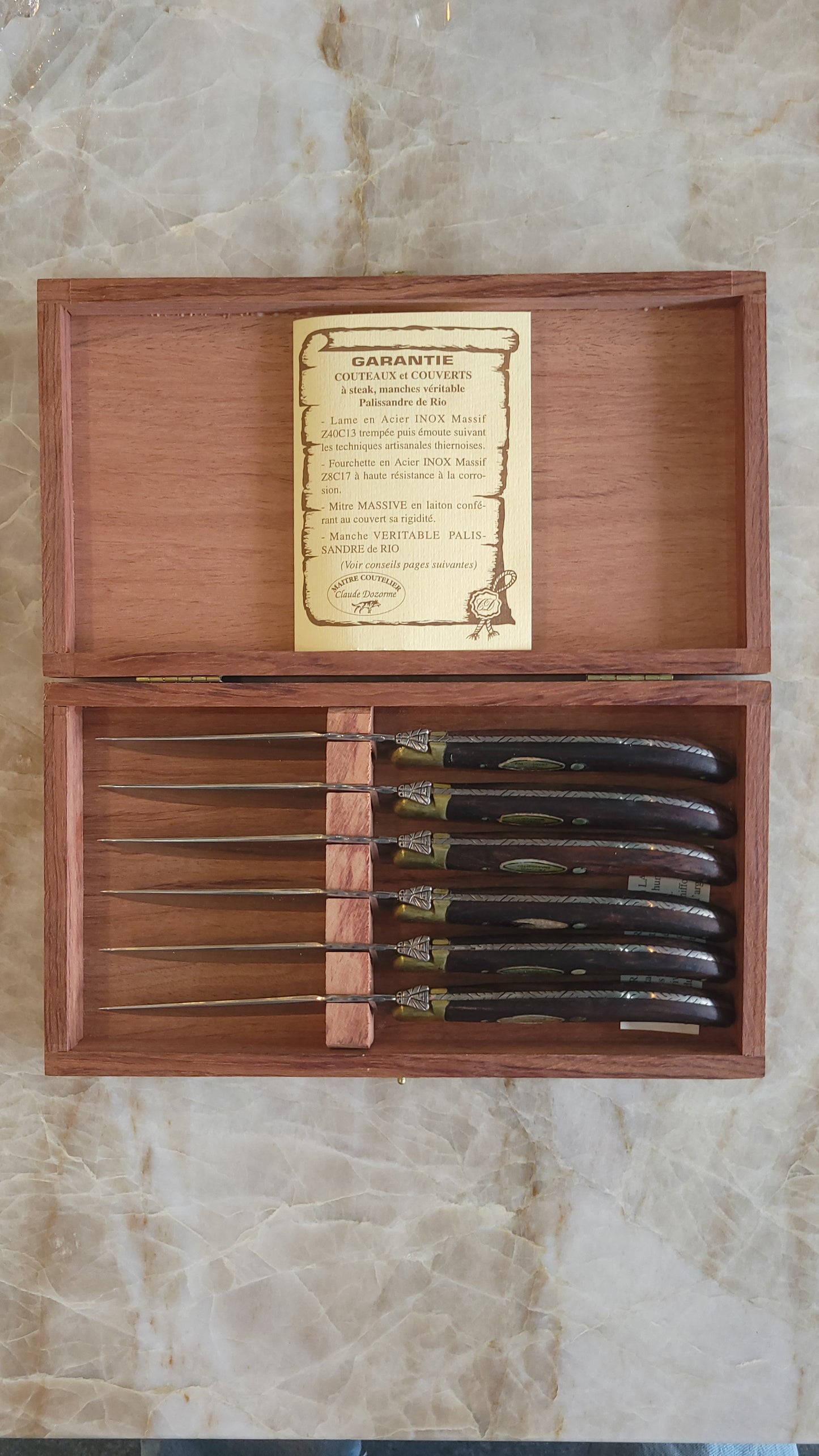 Coffret de 6 couteaux à steak Laguiole - Claude Dozorme - Palissandre de Rio