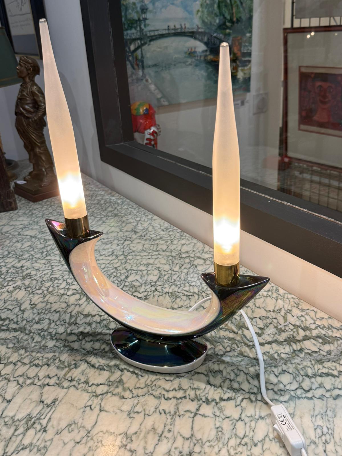 Paire de bougeoirs électriques Verceram – Design Space Age- céramique irisé