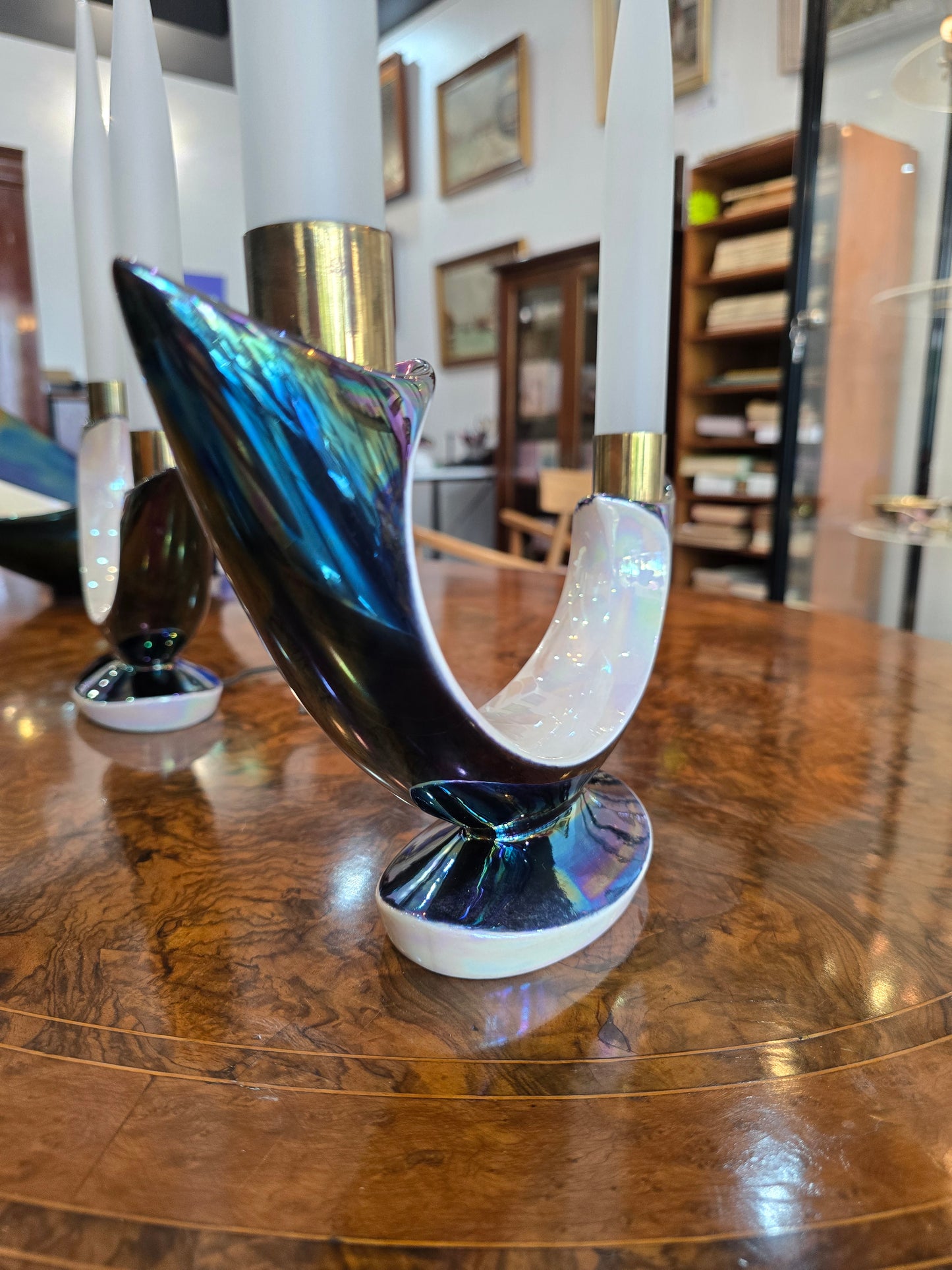 Paire de bougeoirs électriques Verceram – Design Space Age- céramique irisé