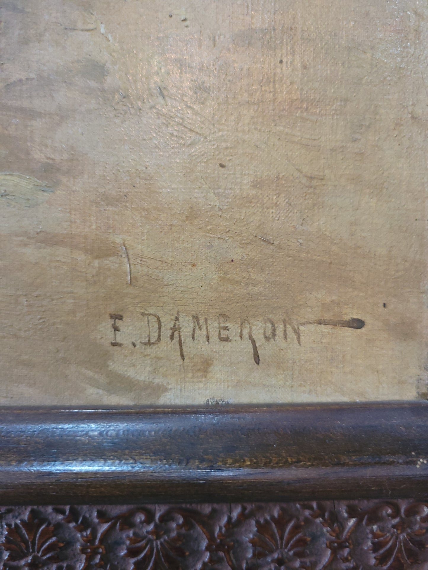 Scène de village - Huile sur toile signée E. DAMERON