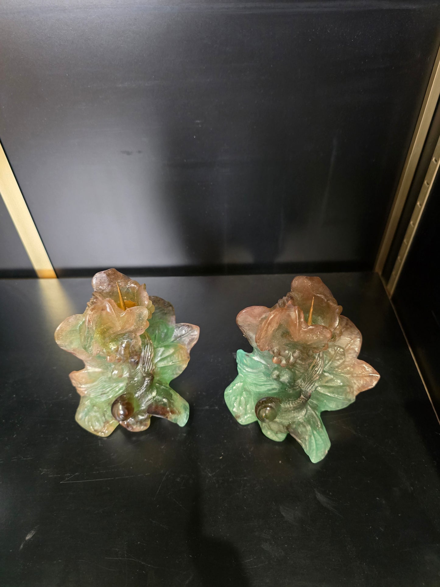 DAUM- paire de Bougeoir "Nature" 1988 pâte de verre