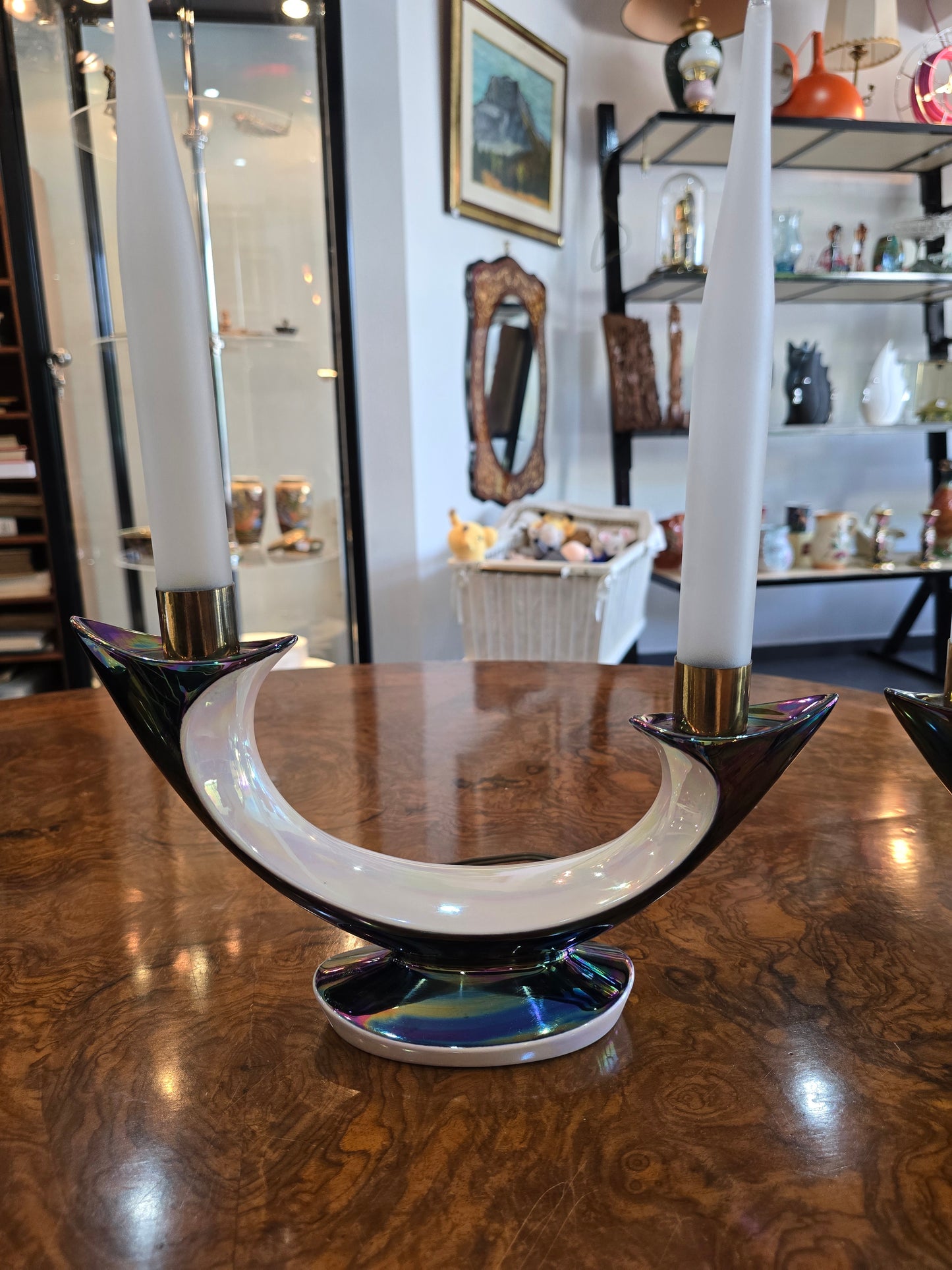 Paire de bougeoirs électriques Verceram – Design Space Age- céramique irisé