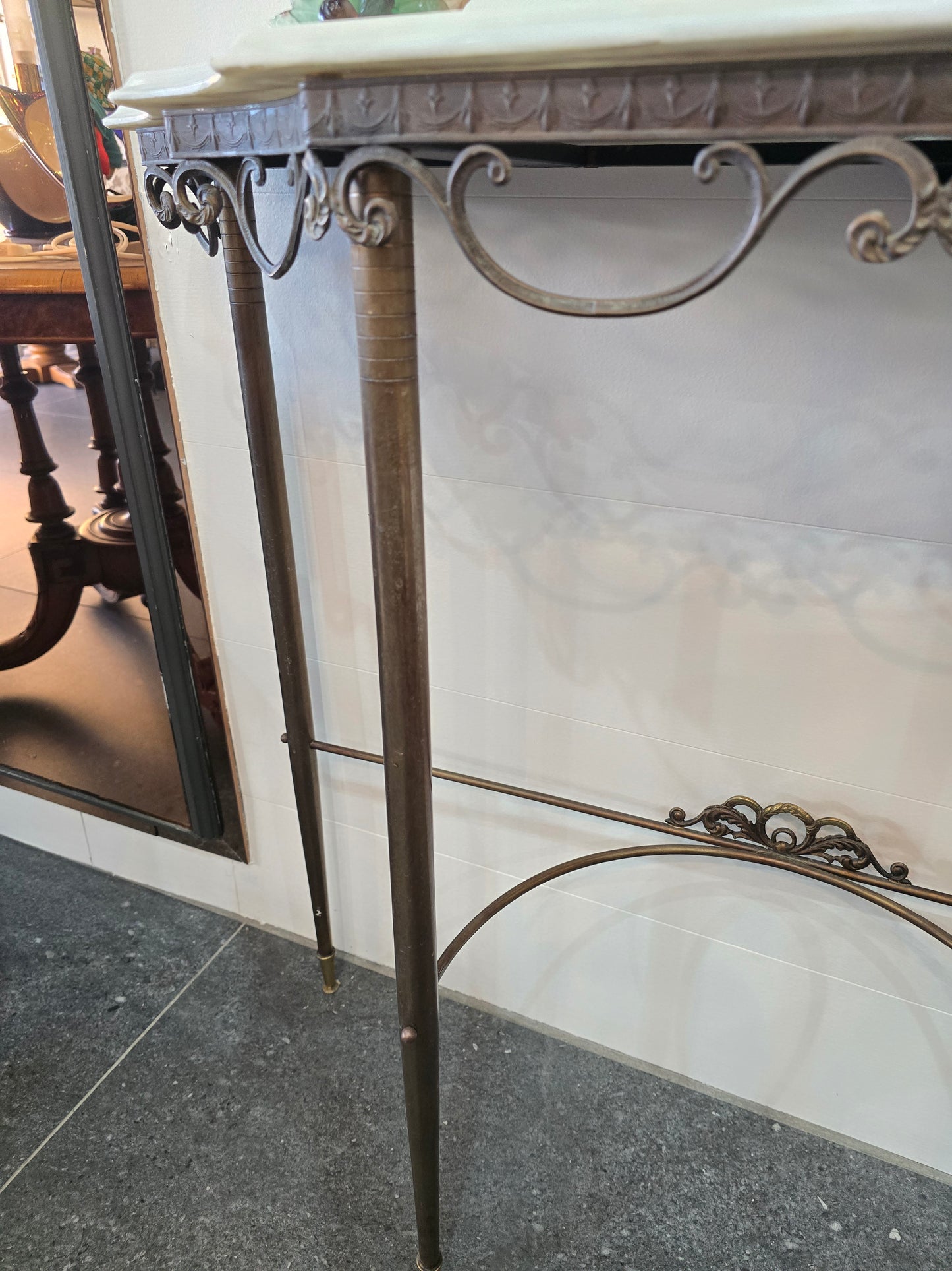 Console en fer forgé et plateau marbre – Style Art Déco / Néoclassique