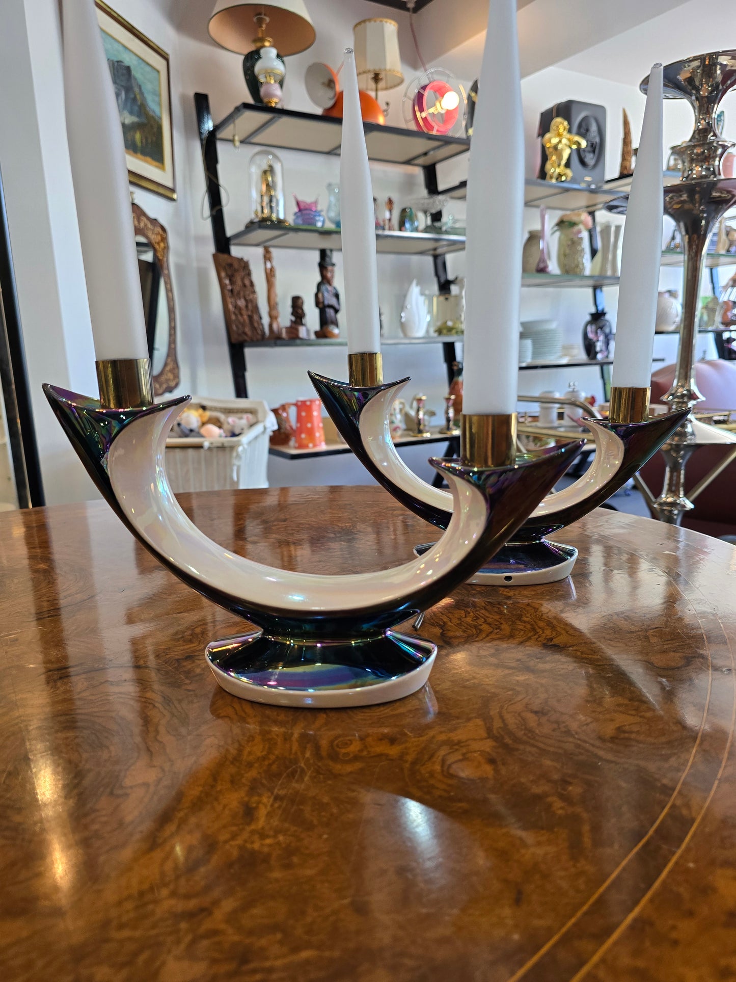 Paire de bougeoirs électriques Verceram – Design Space Age- céramique irisé