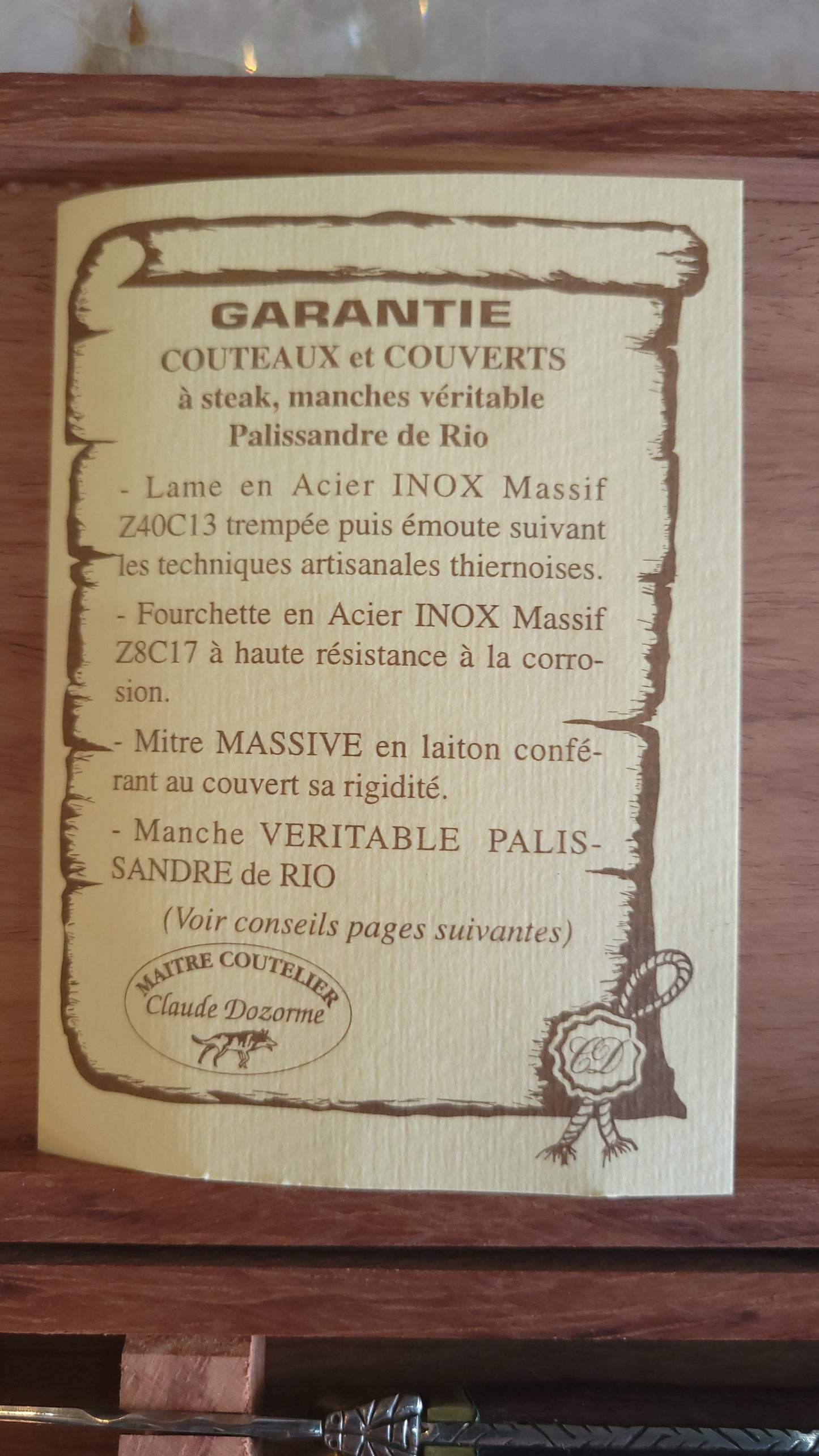 Coffret de 6 couteaux à steak Laguiole - Claude Dozorme - Palissandre de Rio