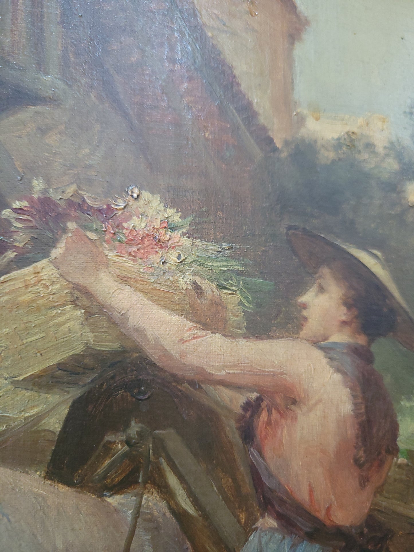 Scène de village - Huile sur toile signée E. DAMERON