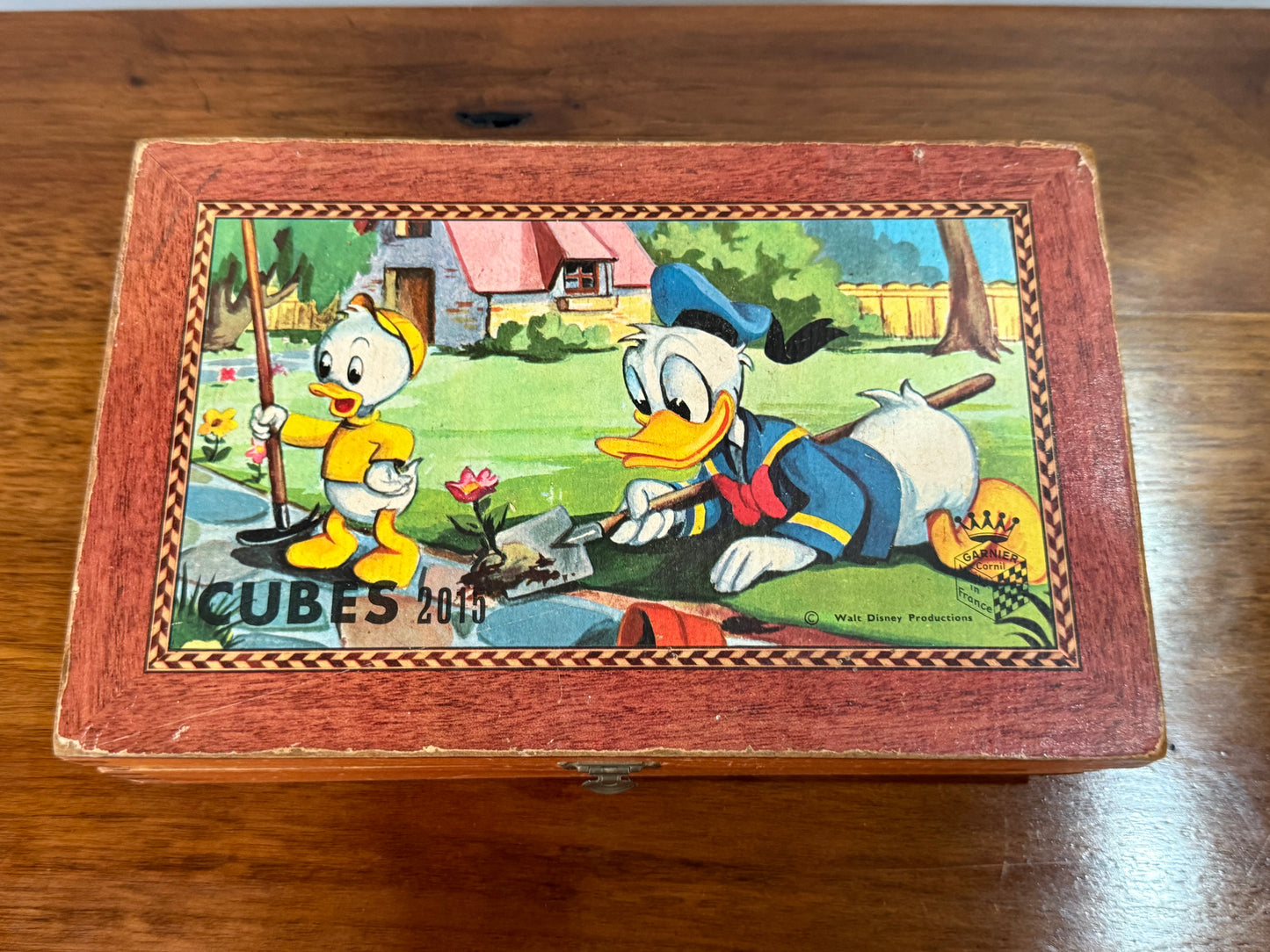 Jeu de cubes puzzle Disney vintage en bois – Mickey, Donald, Pluto et les neveux – Coffret ancien