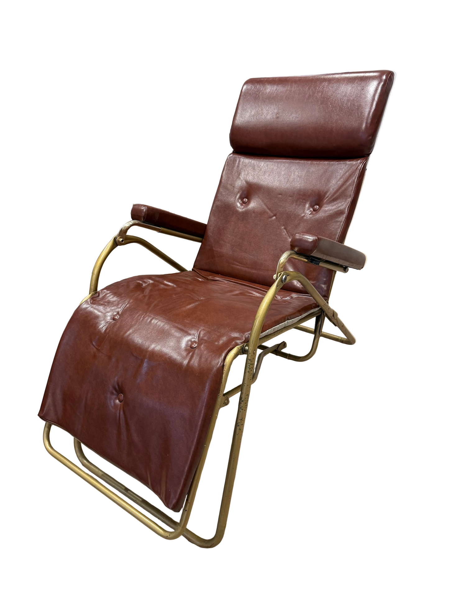 Fauteuil relax inclinable LAMA en cuir marron et structure tubulaire – Italie – Années 1960/1970