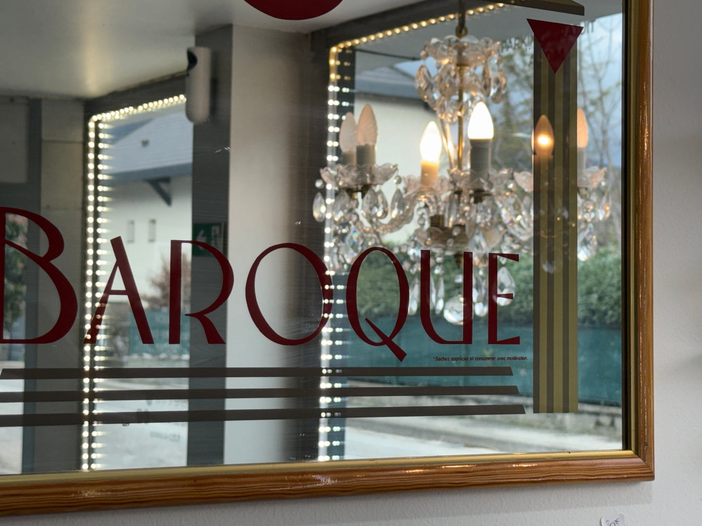 Miroir publicitaire vintage « Baroque » – Composition graphique Art déco, années 1930–1950
