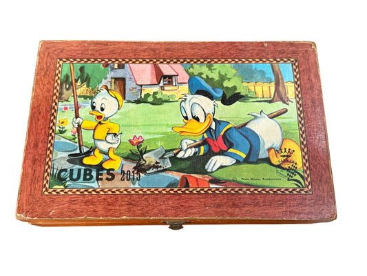 Jeu de cubes puzzle Disney vintage en bois – Mickey, Donald, Pluto et les neveux – Coffret ancien