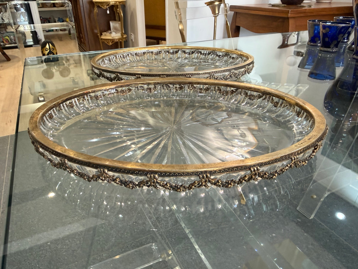 Paire de Plat en cristal taillé et monture argent massif 800 allemagne Fin XIXe