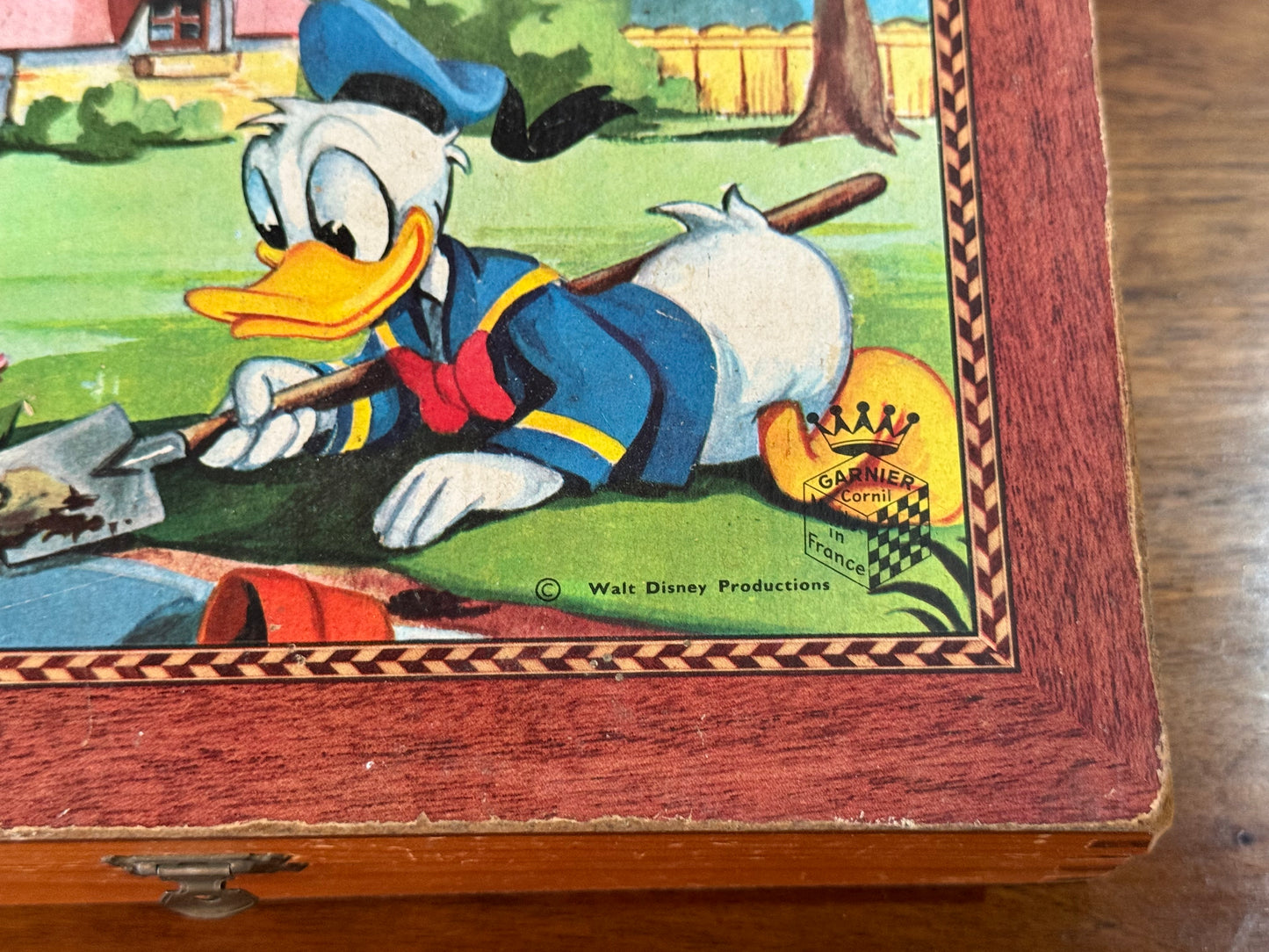 Jeu de cubes puzzle Disney vintage en bois – Mickey, Donald, Pluto et les neveux – Coffret ancien