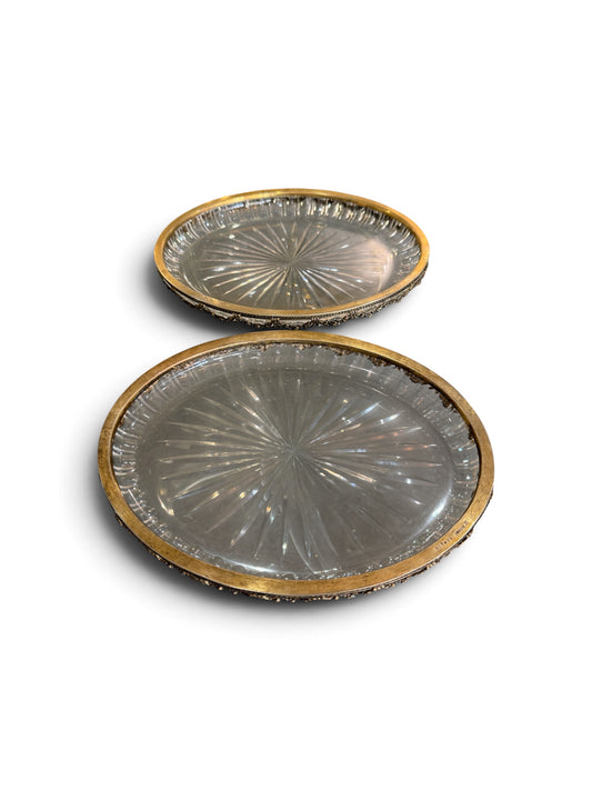 Paire de Plat en cristal taillé et monture argent massif 800 allemagne Fin XIXe
