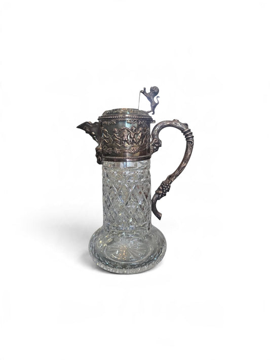 Importante carafe à vin en cristal taillé et argent massif 925/1000, maison Topázio