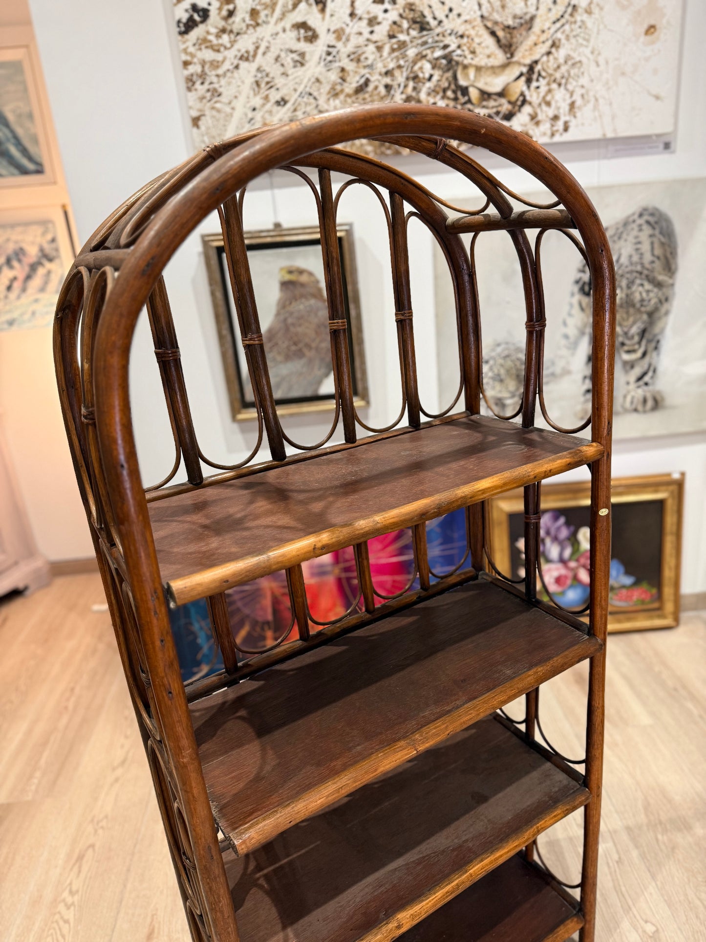 Étagère vintage en rotin - 4 niveaux - Made in Sri Lanka