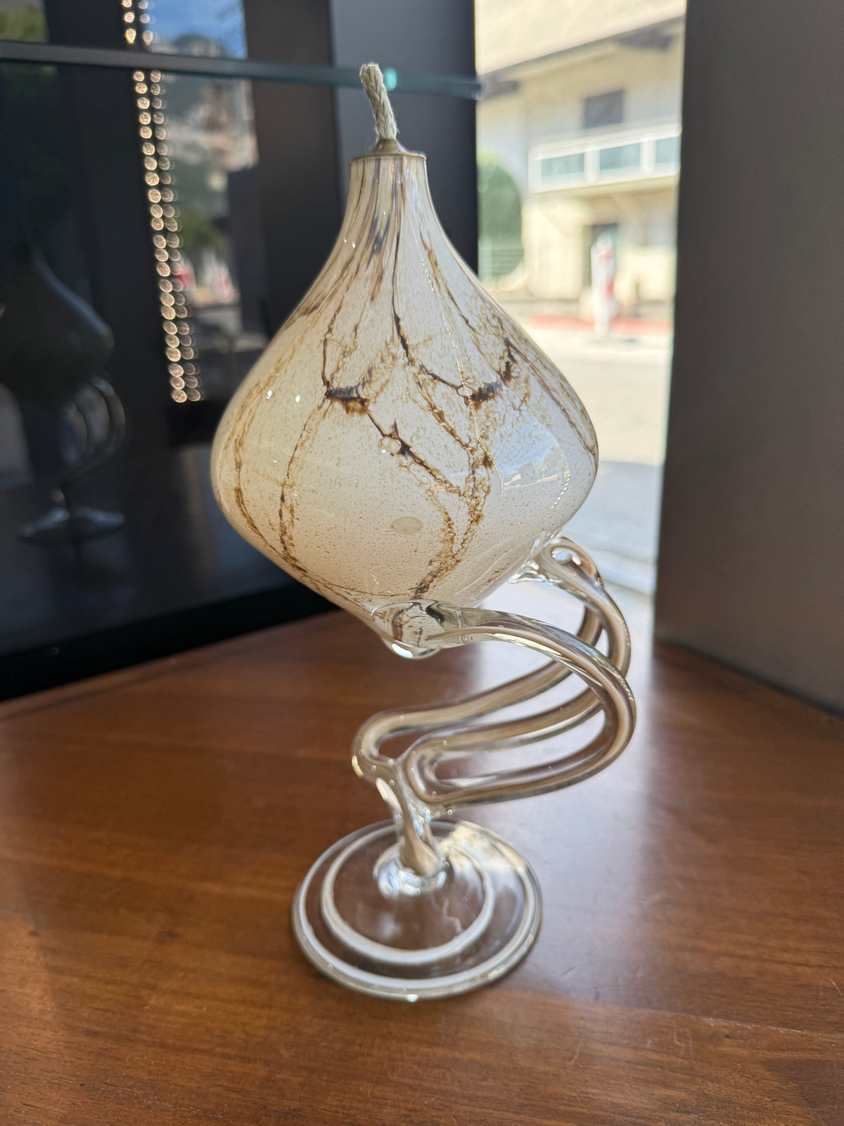 Lampe à huile sculpturale « Jellyfish » en verre soufflé marbré – Józefina Krosno, Pologne (c. 1980)