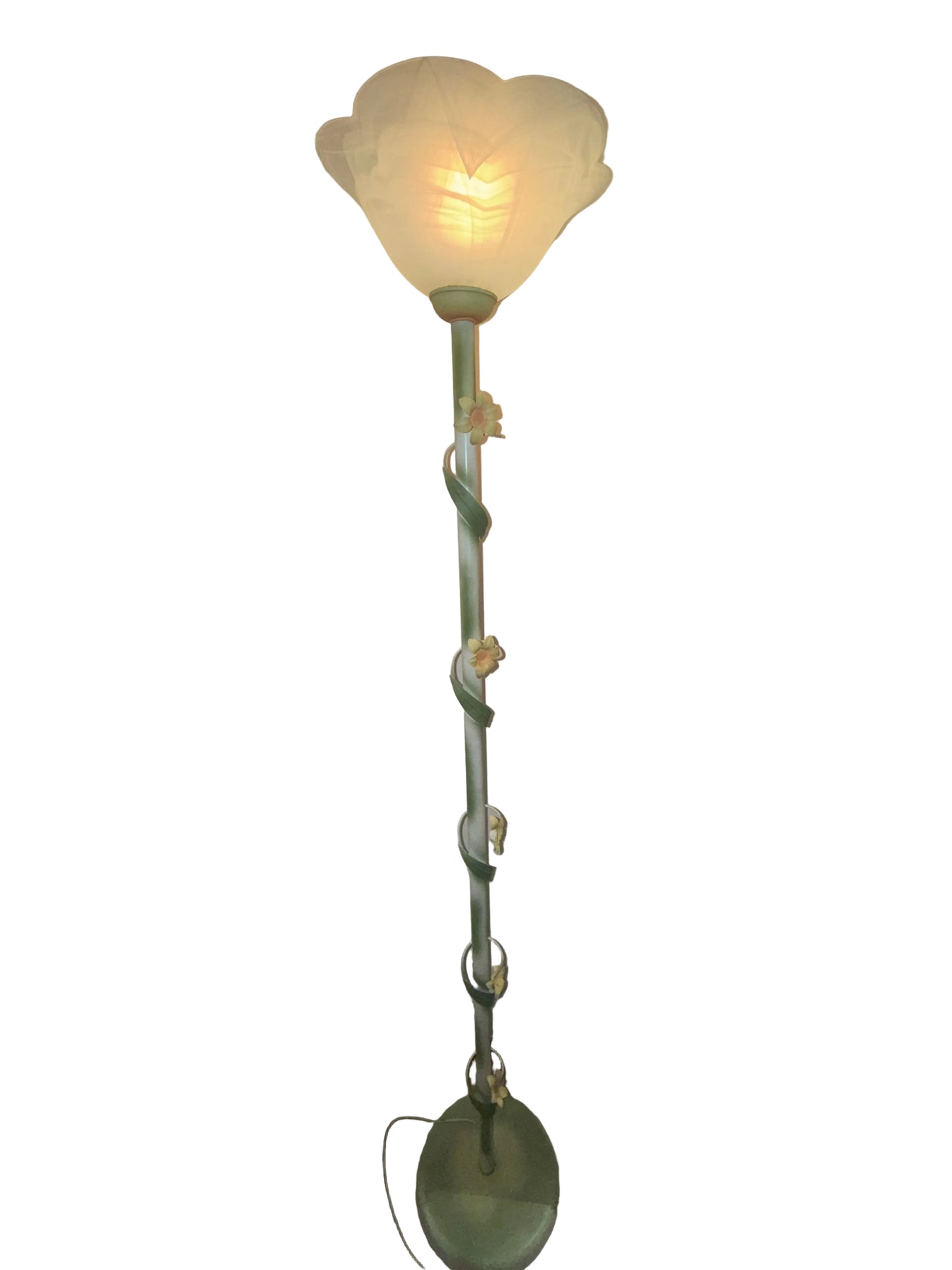 Lampadaire décoratif floral en verre marbré – Style Art Nouveau – Années 1980/1990