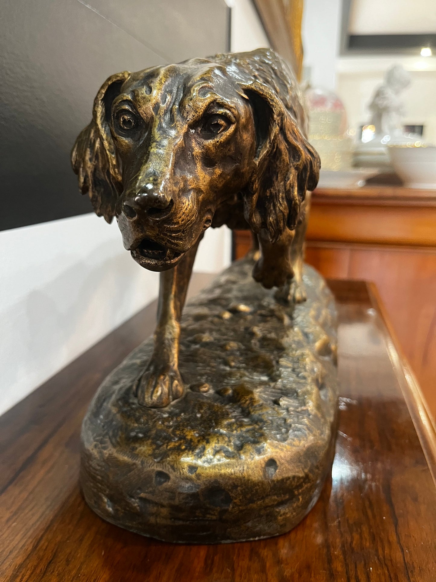 Chien de chasse à l’arrêt - signé Clovis Edmond Masson (1838-1913) en Bronze