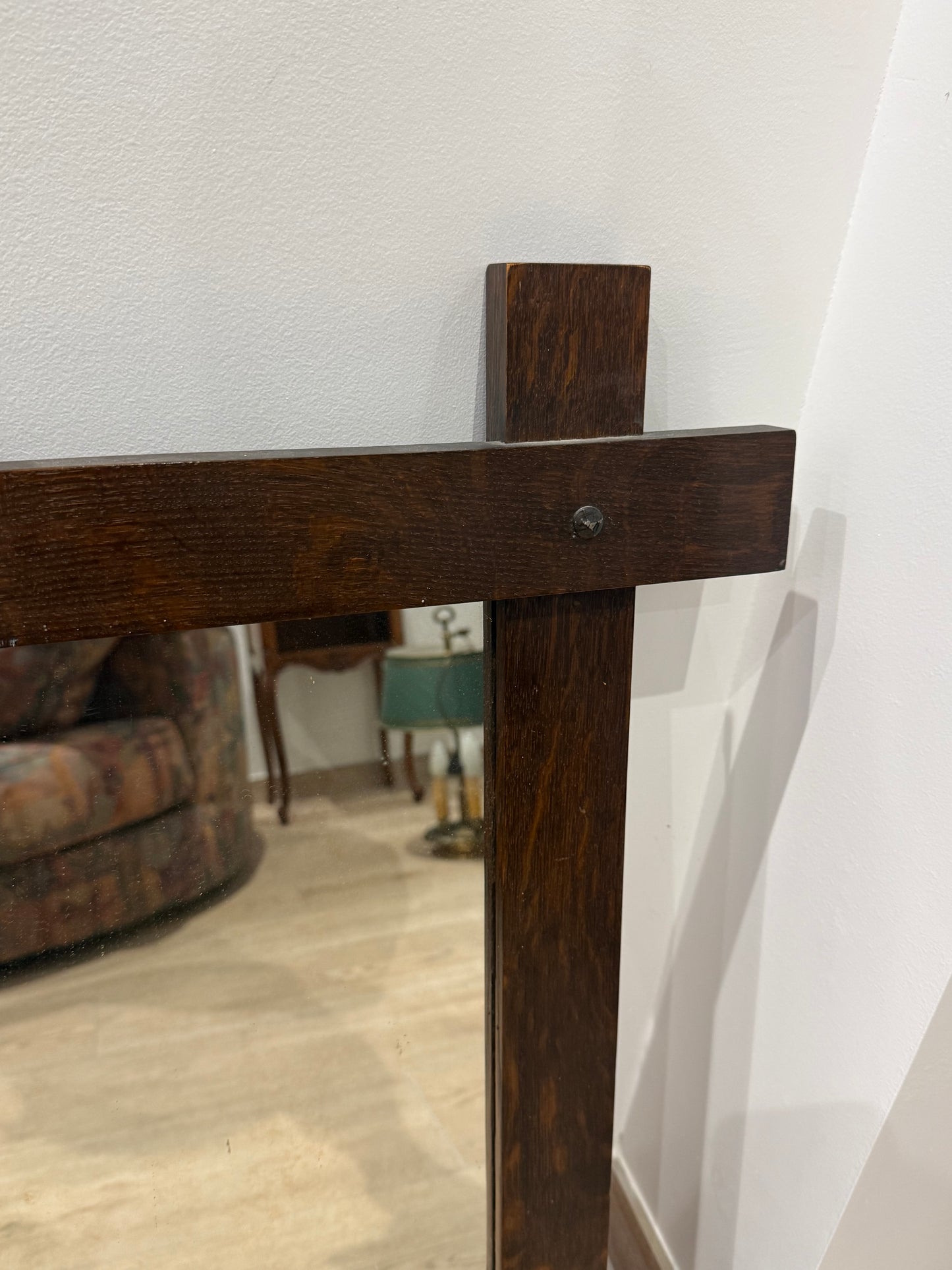 Miroir vintage rectangulaire à cadre croisé en bois foncé - 70’s