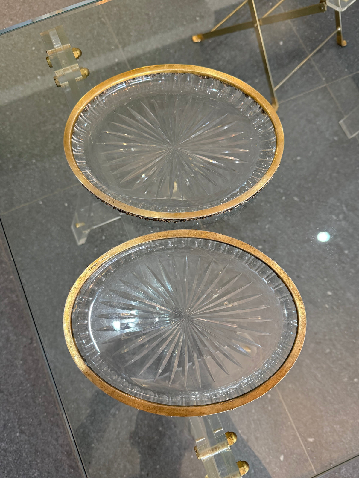 Paire de Plat en cristal taillé et monture argent massif 800 allemagne Fin XIXe