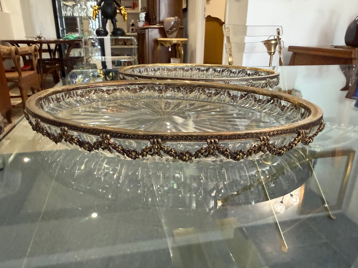 Paire de Plat en cristal taillé et monture argent massif 800 allemagne Fin XIXe