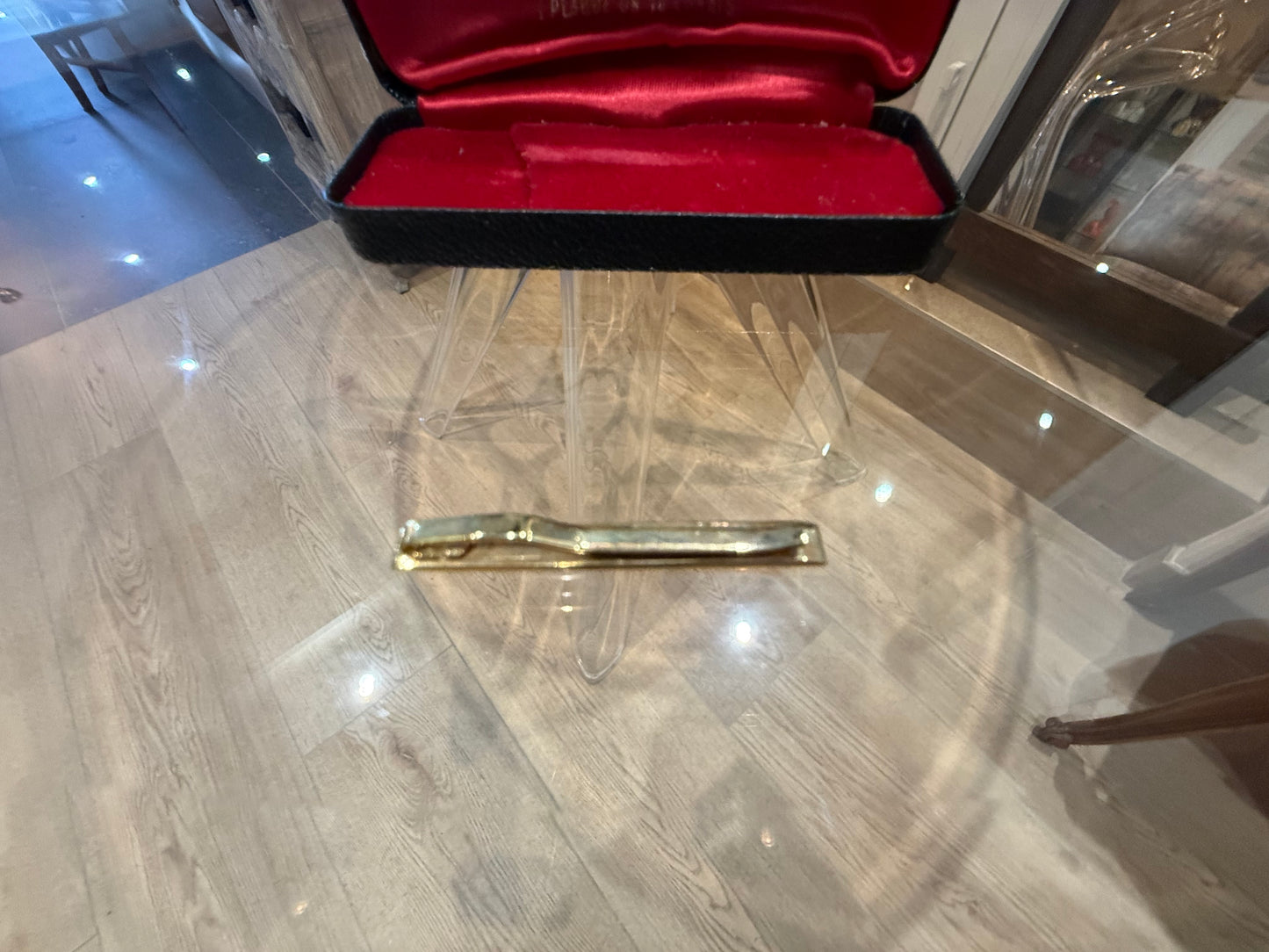 Pince à cravate vintage en plaqué or 18 carats – Avec écrin d’origine