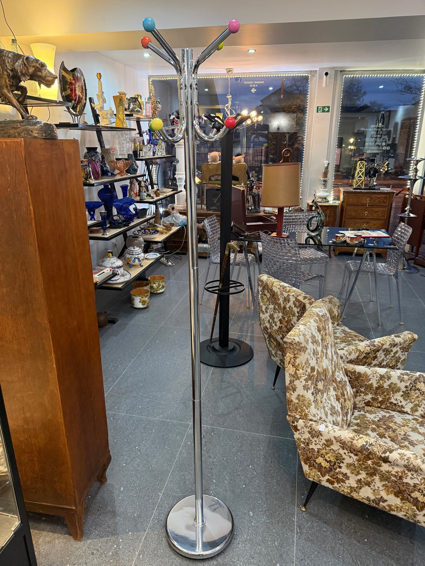 Portemanteau vintage chromé – Boules multicolores – Style 1970