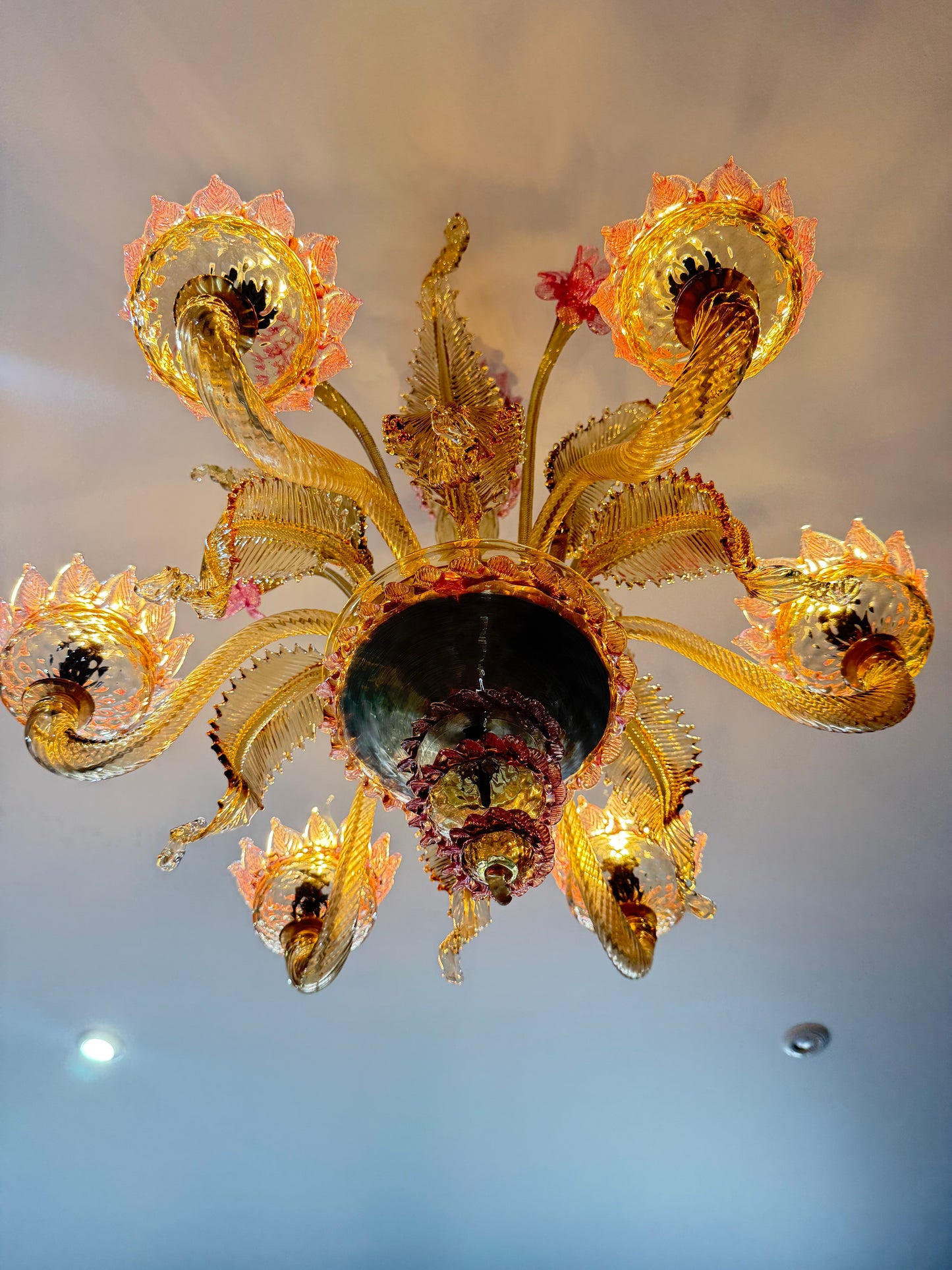 Lustre vénitien en verre de Murano, à six feux