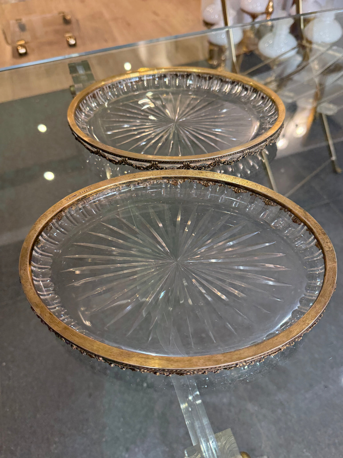 Paire de Plat en cristal taillé et monture argent massif 800 allemagne Fin XIXe