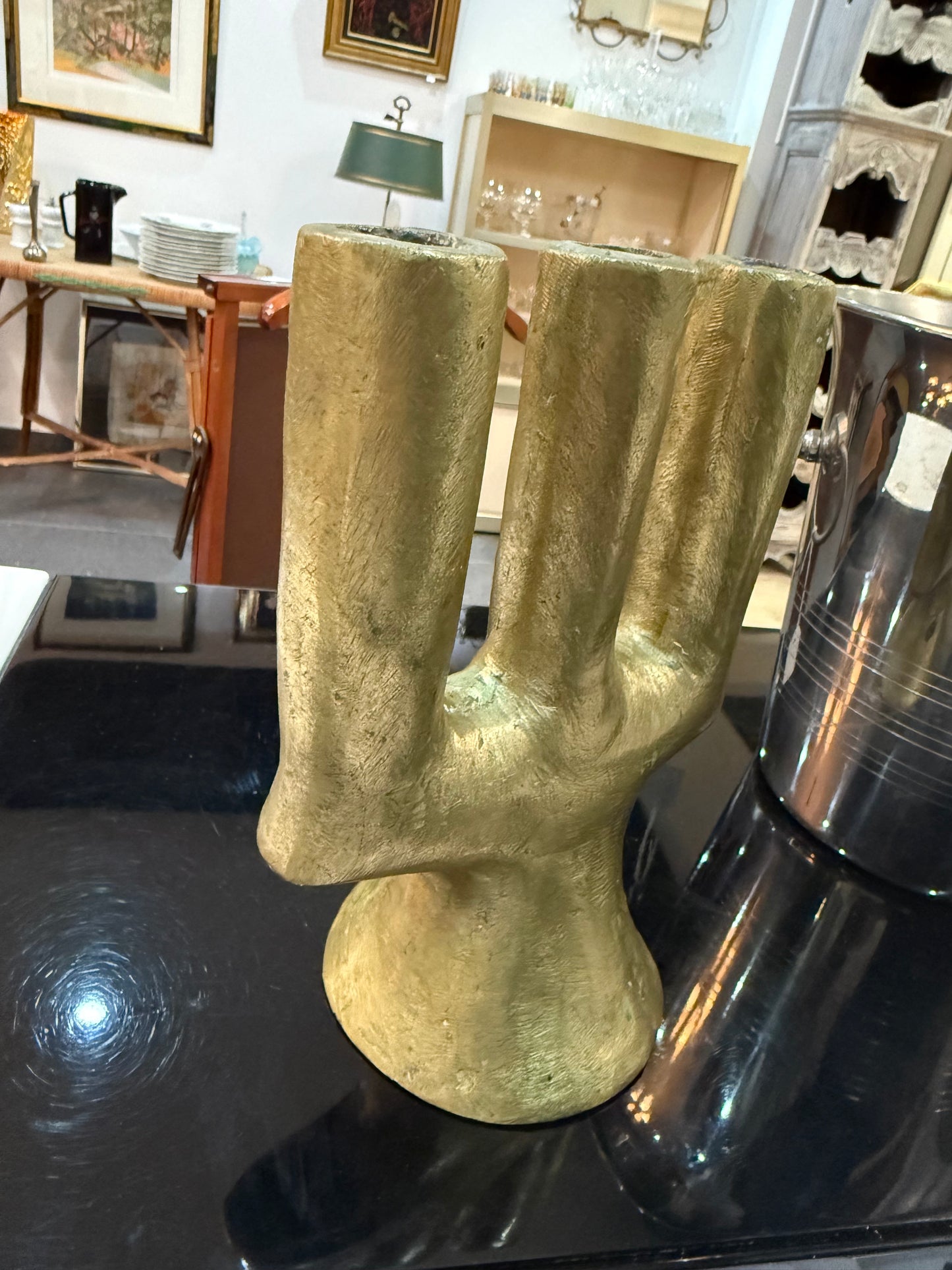 Chandelier artisanal en laiton massif – Pièce unique – Tchad