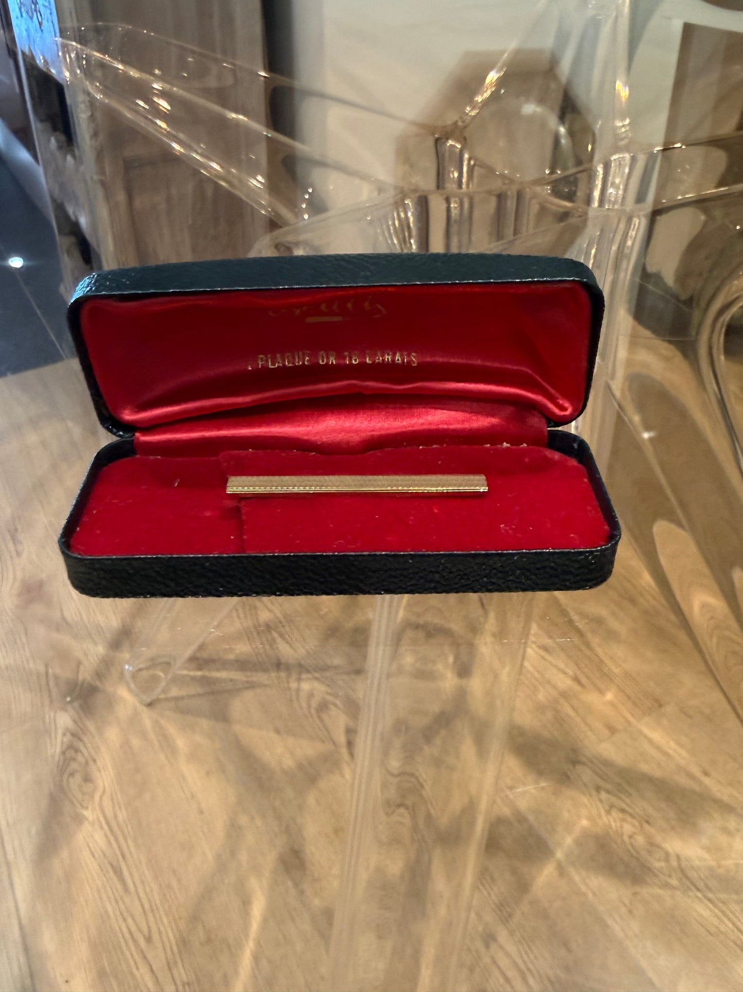 Pince à cravate vintage en plaqué or 18 carats – Avec écrin d’origine