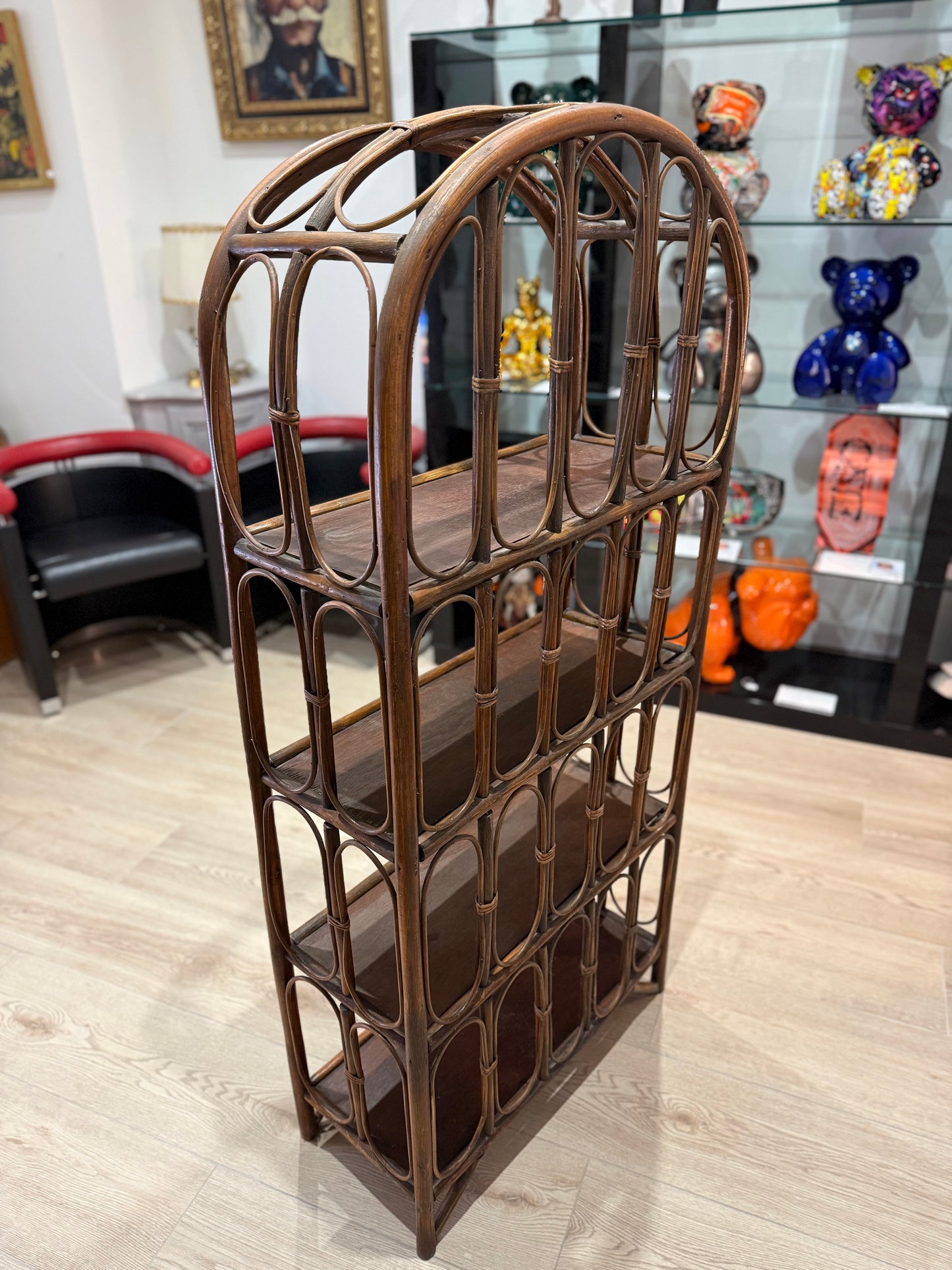 Étagère vintage en rotin - 4 niveaux - Made in Sri Lanka