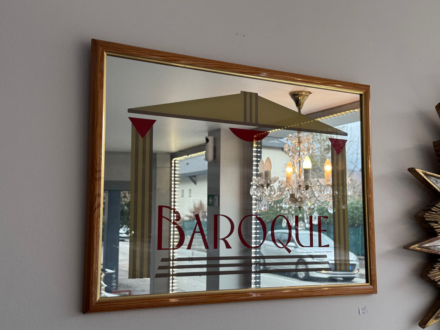 Miroir publicitaire vintage « Baroque » – Composition graphique Art déco, années 1930–1950