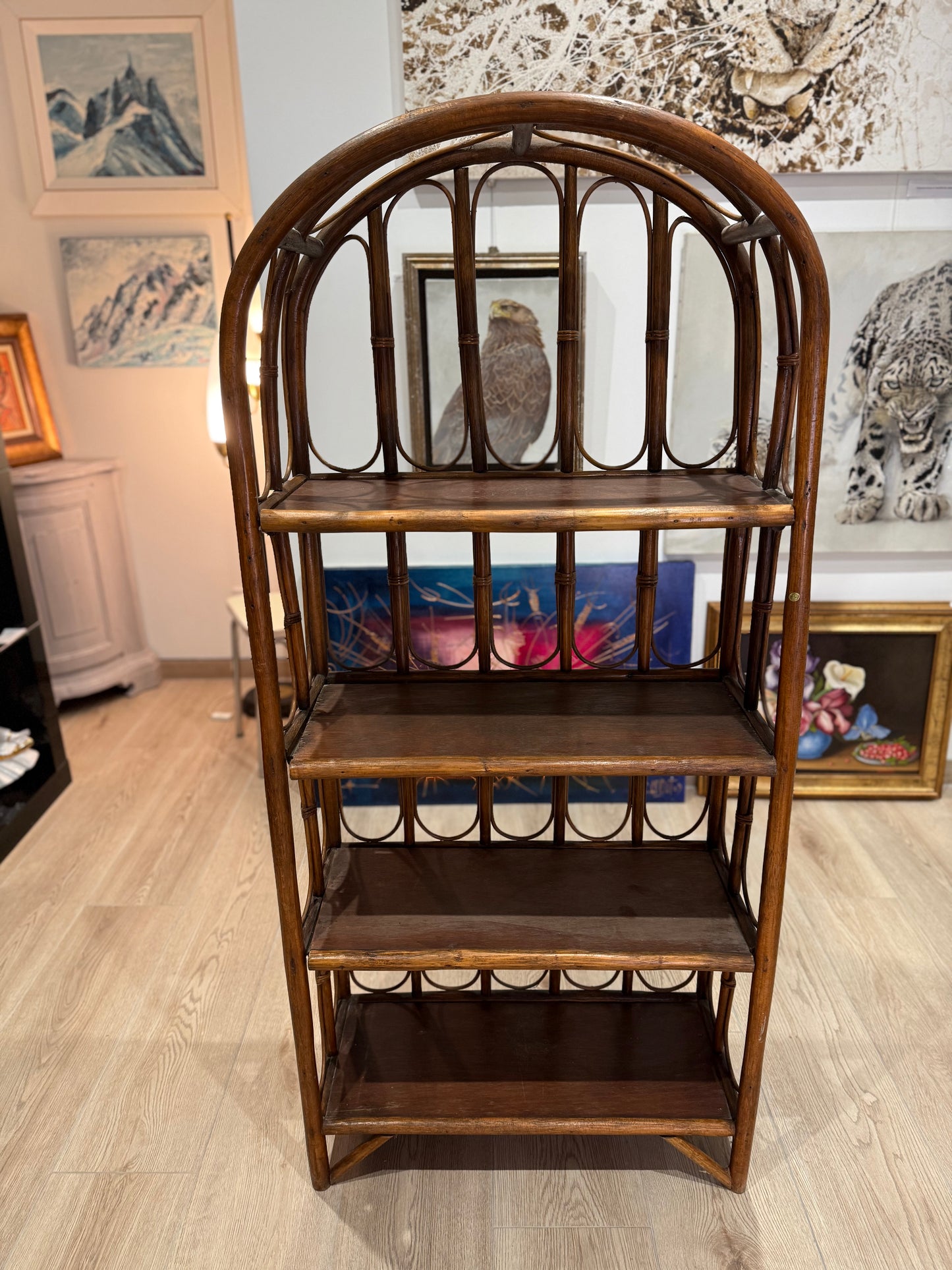 Étagère vintage en rotin - 4 niveaux - Made in Sri Lanka