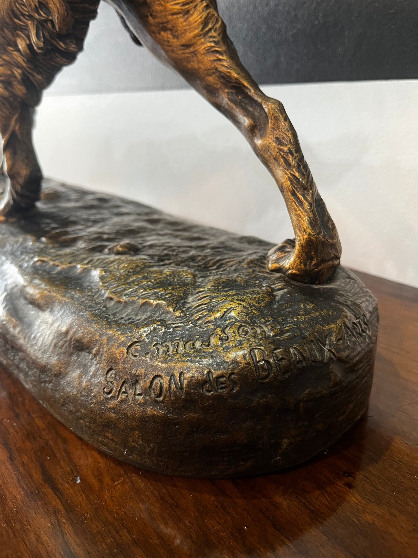 Chien de chasse à l’arrêt - signé Clovis Edmond Masson (1838-1913) en Bronze