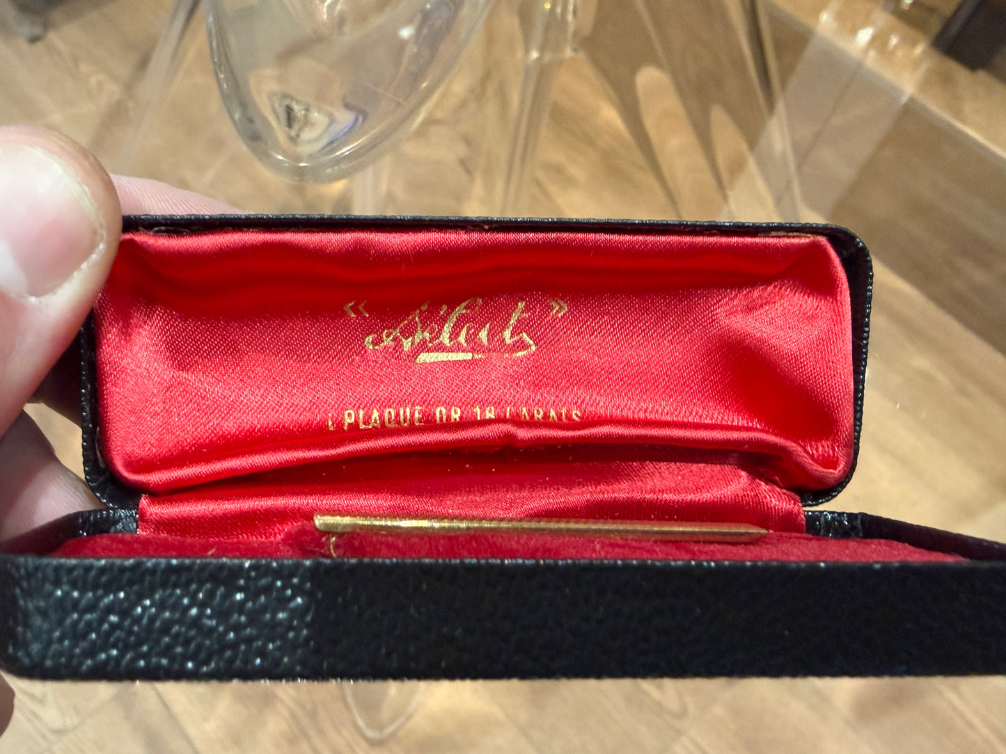 Pince à cravate vintage en plaqué or 18 carats – Avec écrin d’origine