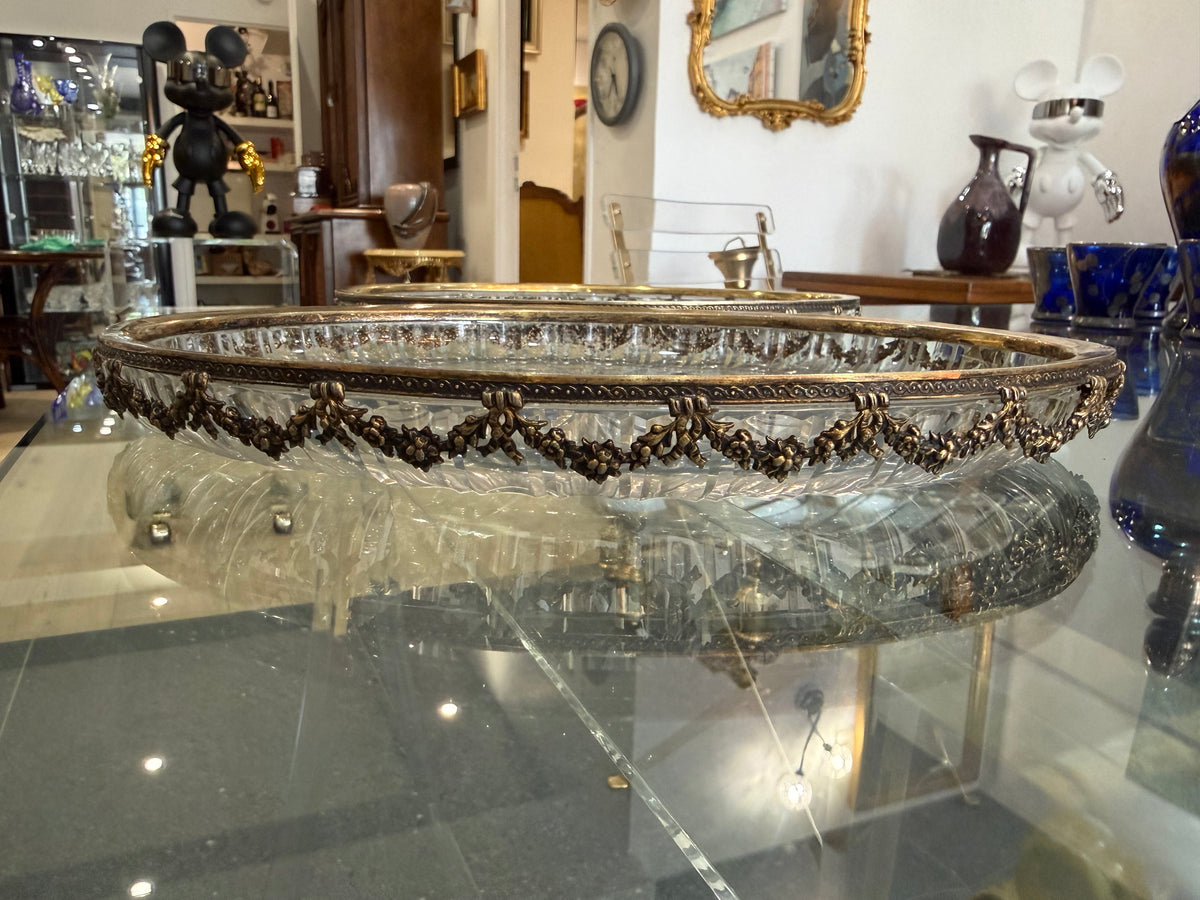 Paire de Plat en cristal taillé et monture argent massif 800 allemagne Fin XIXe