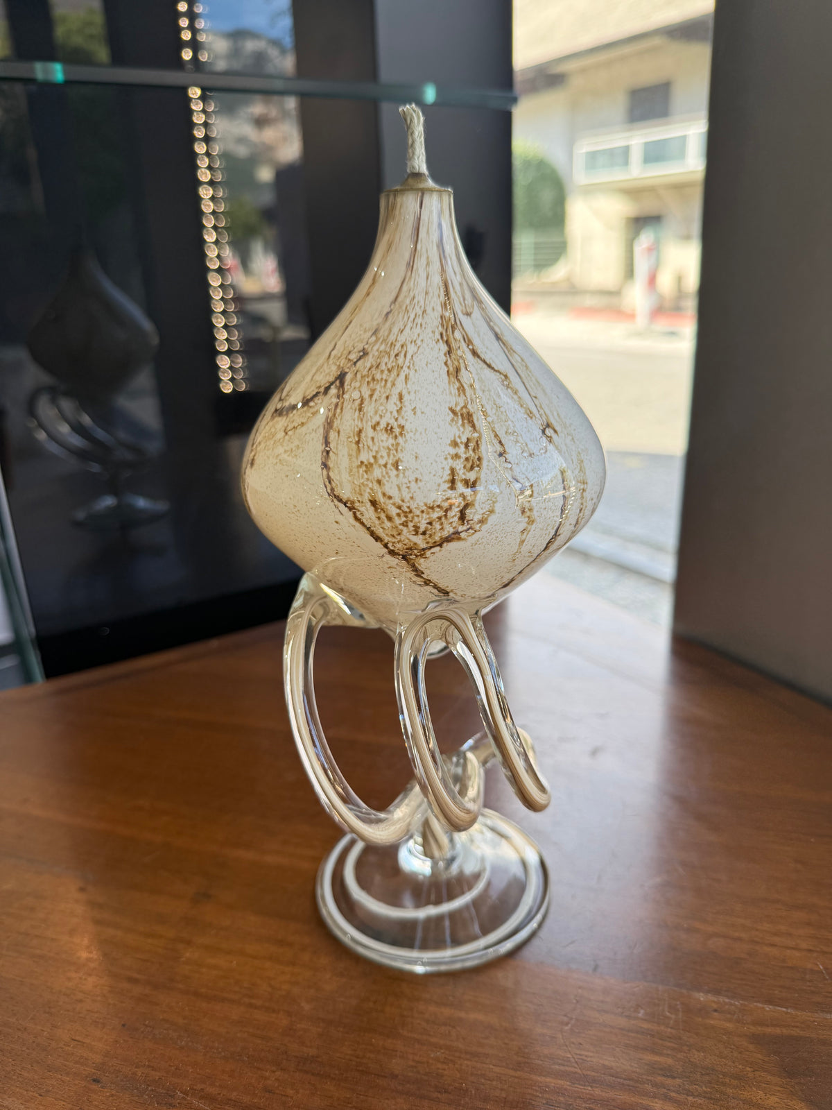 Lampe à huile sculpturale « Jellyfish » en verre soufflé marbré – Józefina Krosno, Pologne (c. 1980)