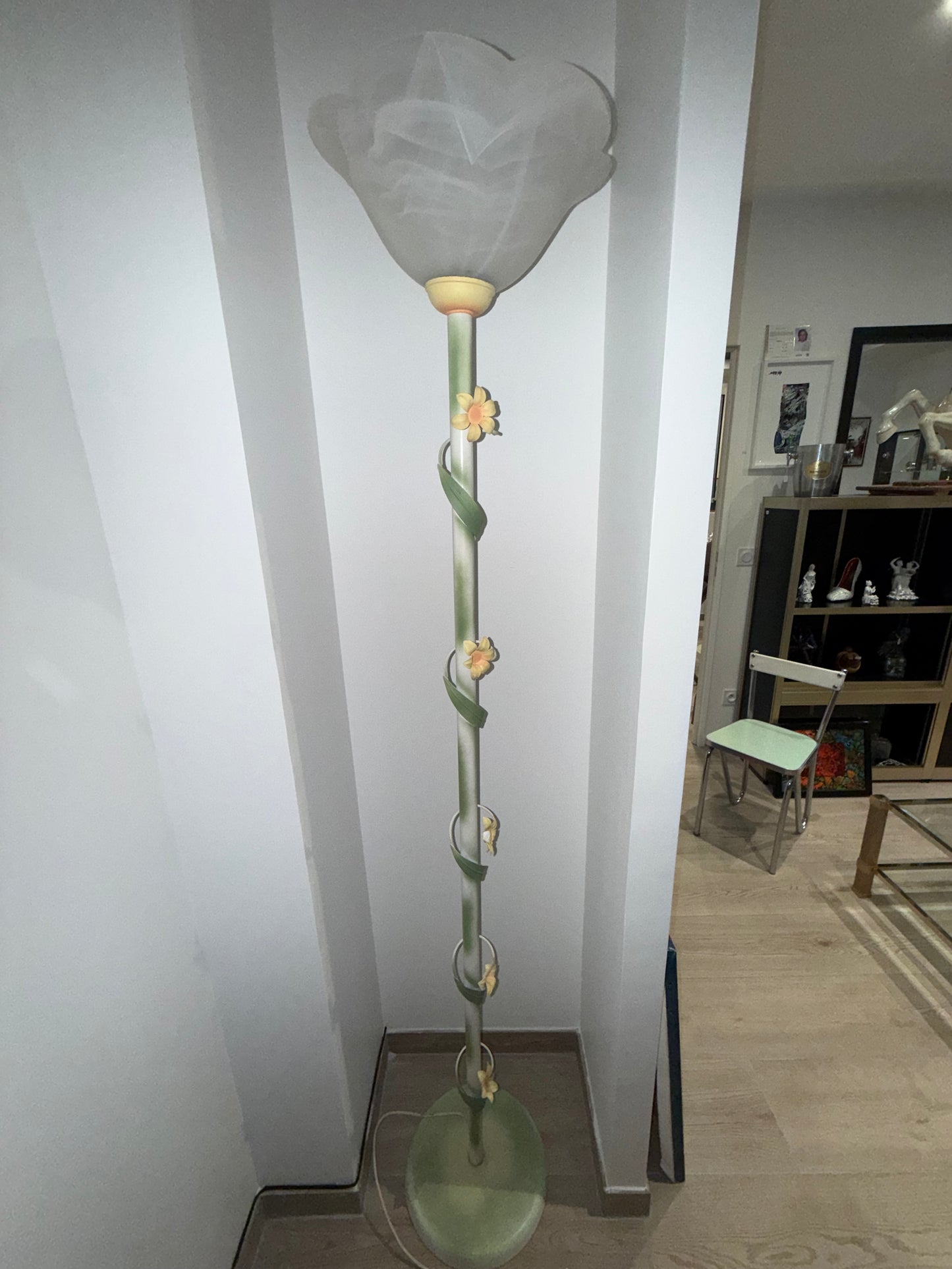 Lampadaire décoratif floral en verre marbré – Style Art Nouveau – Années 1980/1990