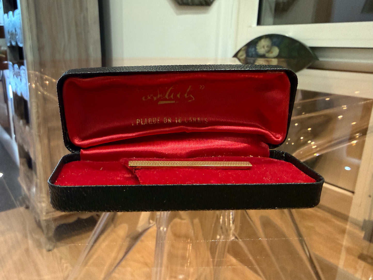 Pince à cravate vintage en plaqué or 18 carats – Avec écrin d’origine