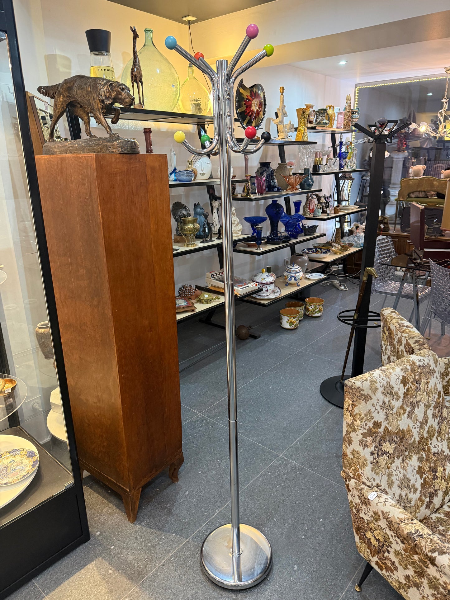 Portemanteau vintage chromé – Boules multicolores – Style 1970