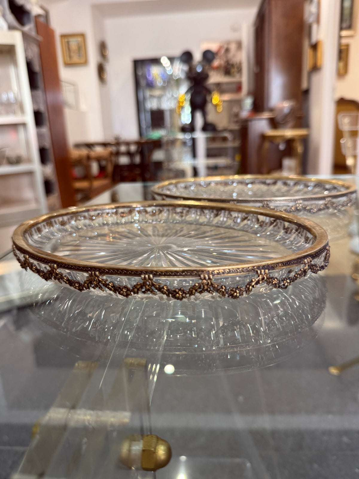 Paire de Plat en cristal taillé et monture argent massif 800 allemagne Fin XIXe