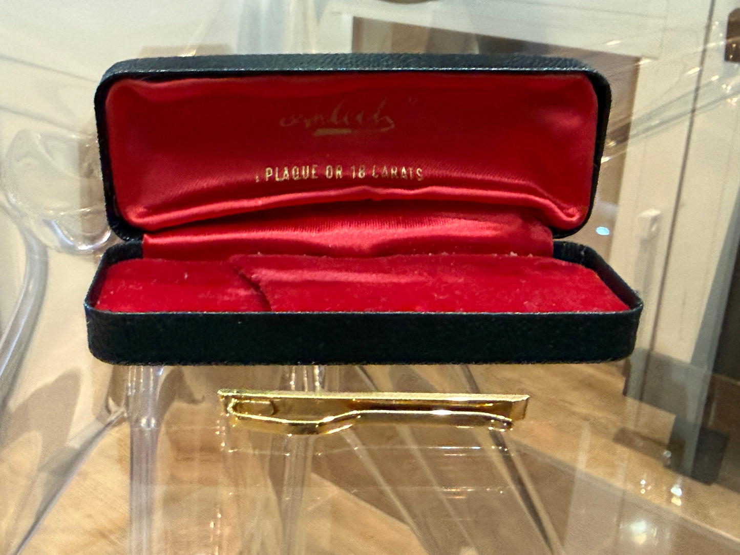 Pince à cravate vintage en plaqué or 18 carats – Avec écrin d’origine