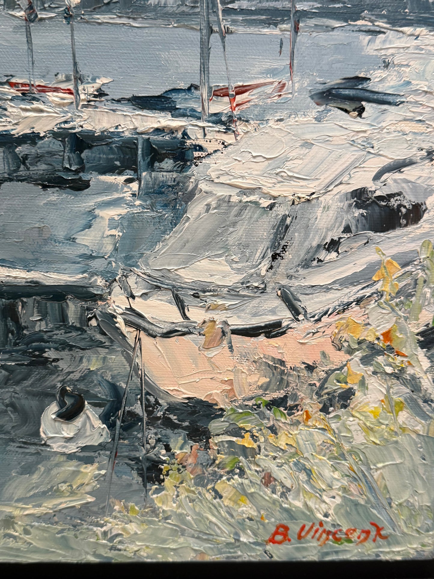 Tableau – “Port de Sevrier, Lac d’Annecy” – Bernard Vincent - 55x46