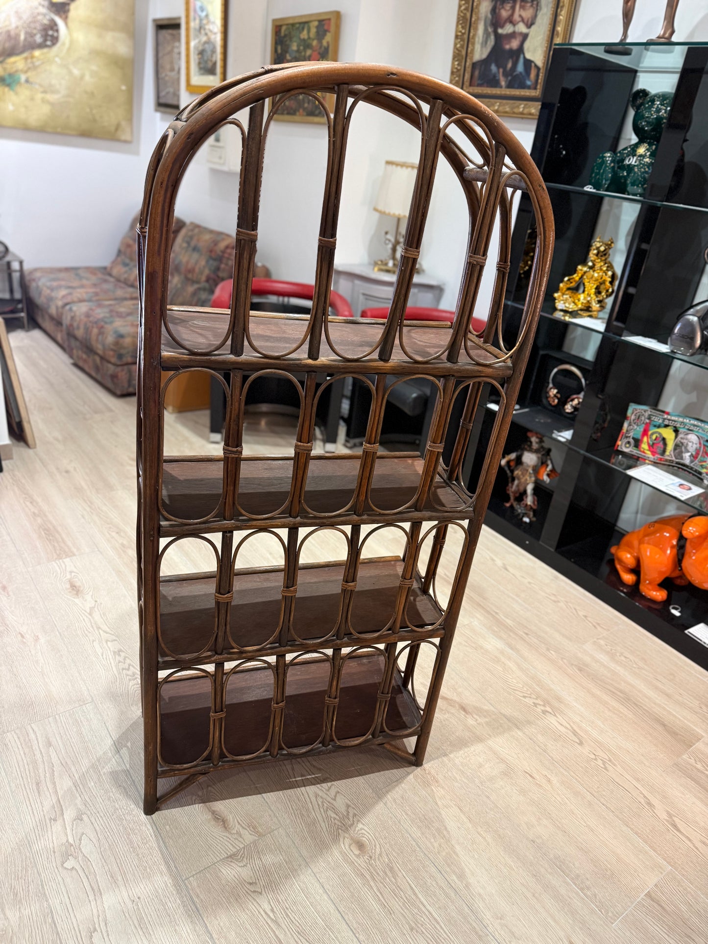 Étagère vintage en rotin - 4 niveaux - Made in Sri Lanka