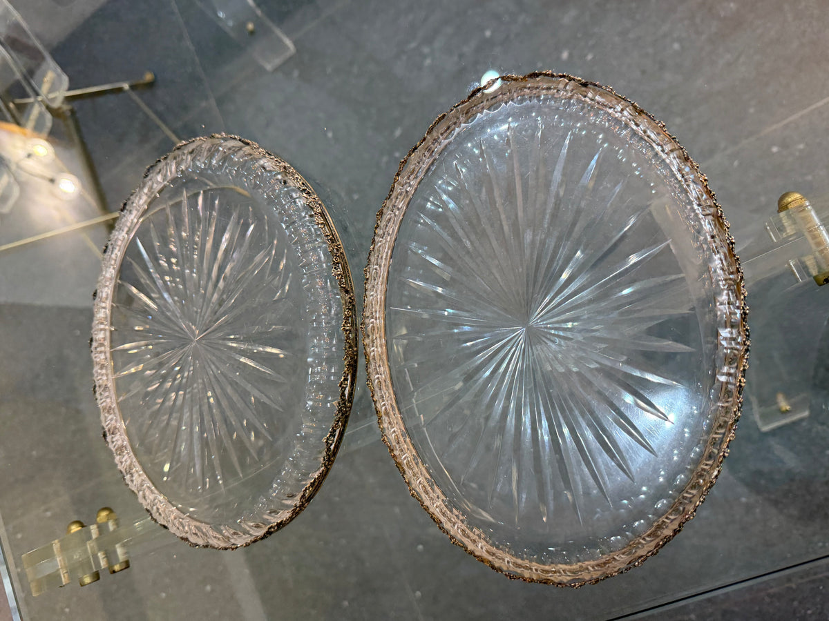 Paire de Plat en cristal taillé et monture argent massif 800 allemagne Fin XIXe