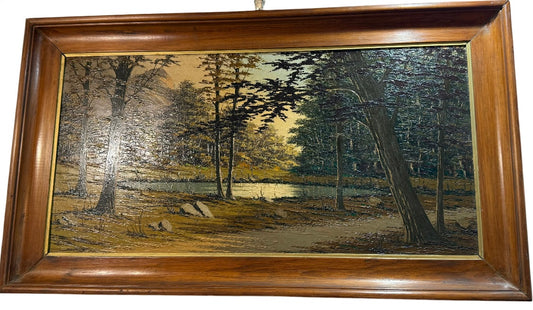 Sous-bois au crépuscule – Peinture à l’huile par P. Gobert